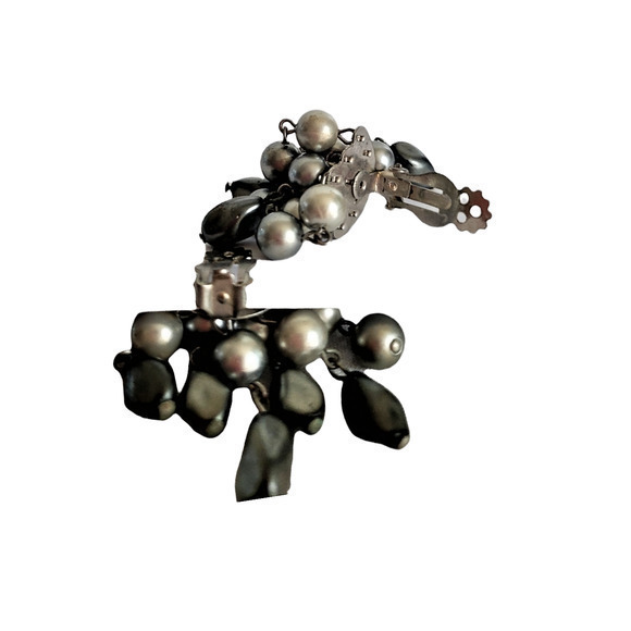 HP‎ Vintage Gray Iridescent Beaded Dangle Chandelier Statement Clip On Earrings - Picture 4 of 6